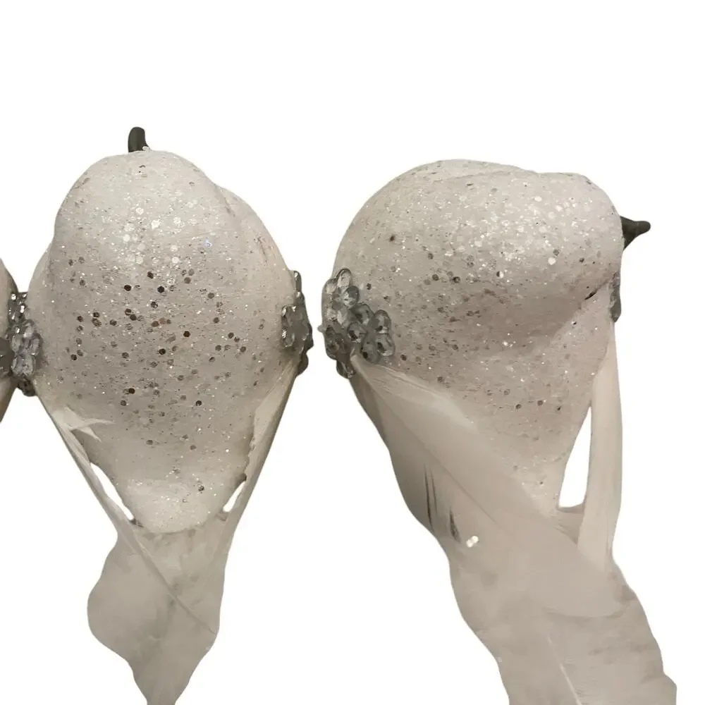 Rachel Roy Rhinestone Feathered Dove Christmas Tree Clips Set of 4 White New